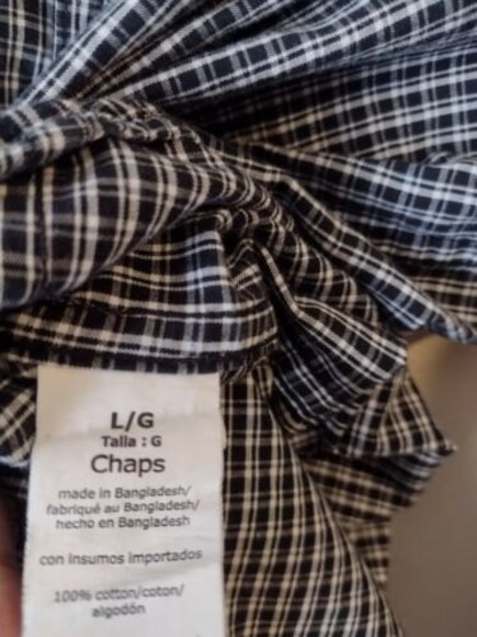 Chaps Mens L Large Custom Fit Long Sleeve Dress Shirt Black Plaid Button - Picture 4 of 6